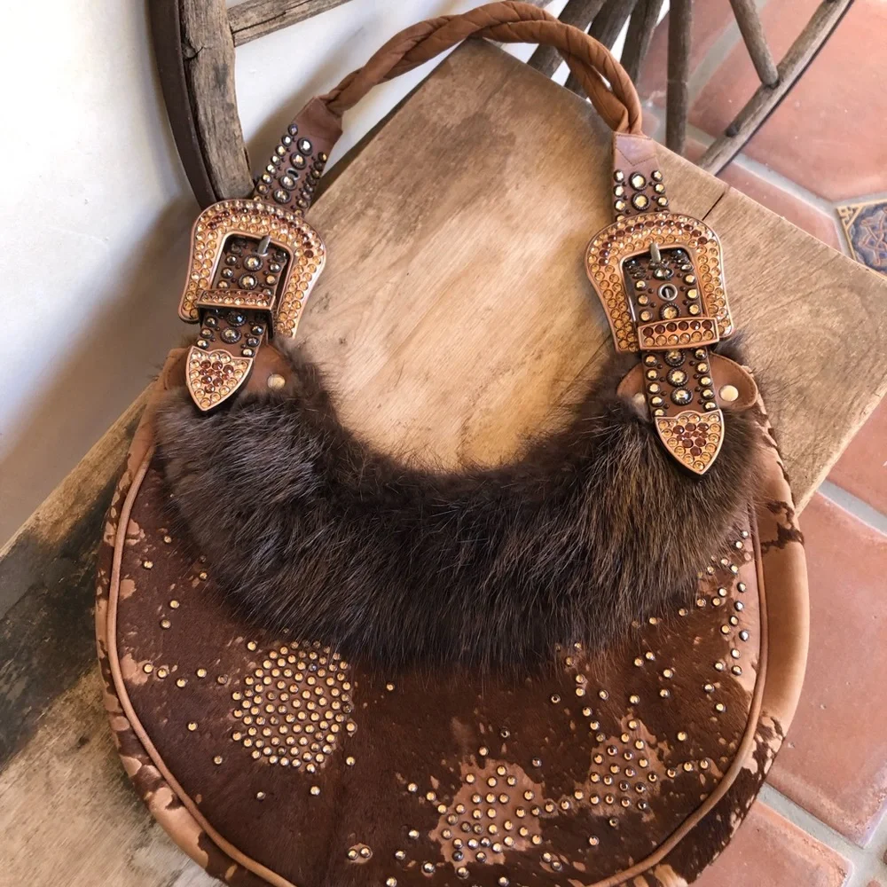KIPPYS🇺🇸CA Handmade Steer Hide Fur Western Bag - Picture 1 of 10